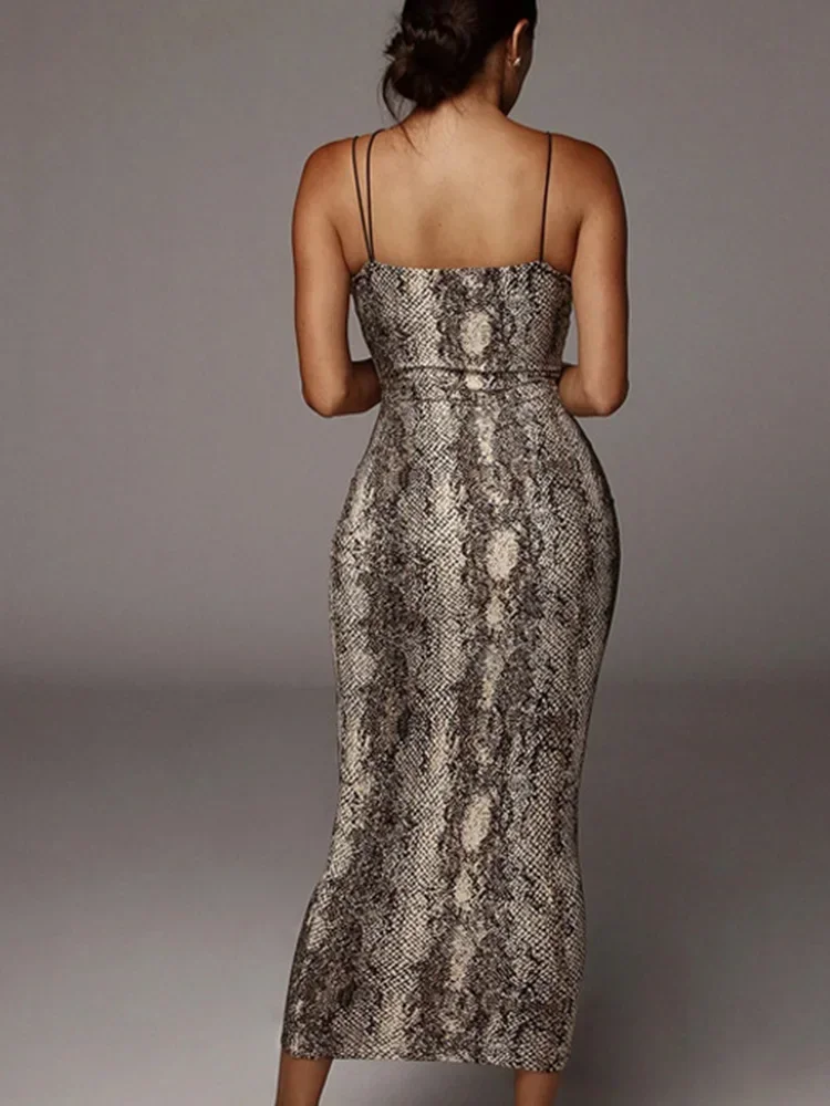 Robes mi-longues sexy à imprimé léopard pour femmes, sans manches, col en V, mode streetwear, tenues de fête de Noël, printemps, 2024