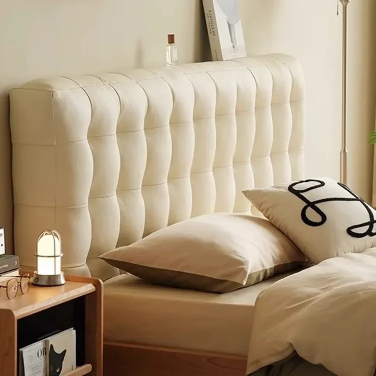 Solid wood leather bed, master bedroom high-end atmospheric double bed, Nordic simple bed, cream wind soft bag 1.8 meters
