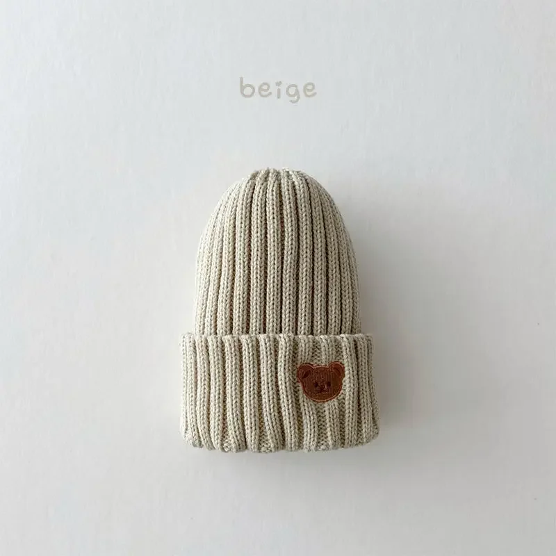 Korean Spring Autumn Winter Kids Boys Crochet Bonnet Baby Knit Cap Girls Bear Head Embroidery Children Knitted Hat Warmer Stuff