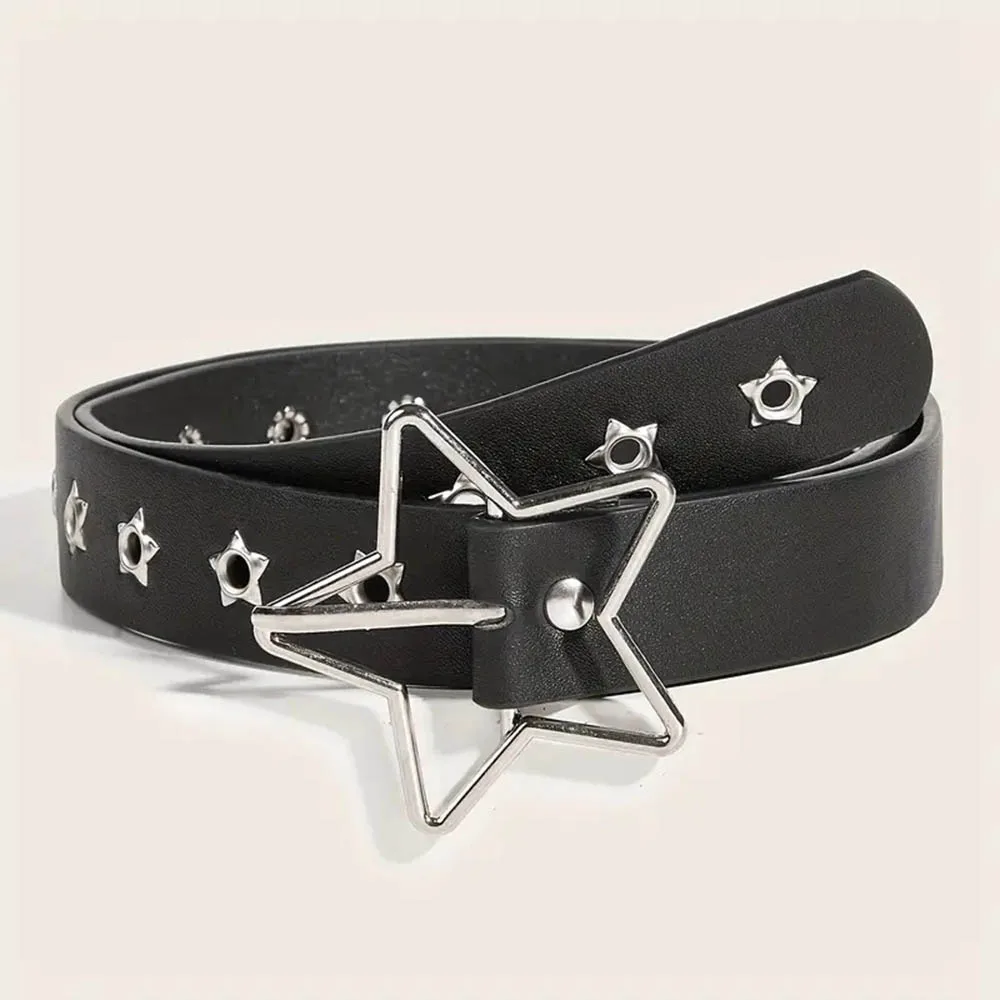 

New Star Eye Rivet Belt Goth Style Double Pin Buckle Man/woman Fashion Casual Punk Style Pu Leather Waistband for Jeans Y2K Belt