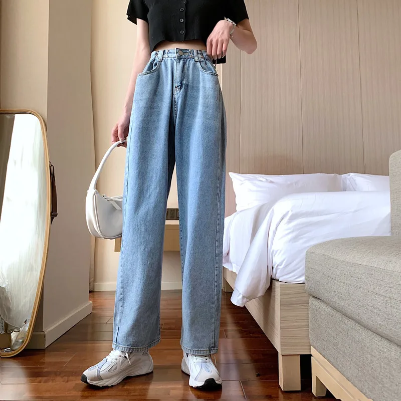 Lose gerade Jeans Frauen koreanische Mode hohe Taille lange Hosen Streetwear y2k Hosen Frauen Kleidung Baggy Pants