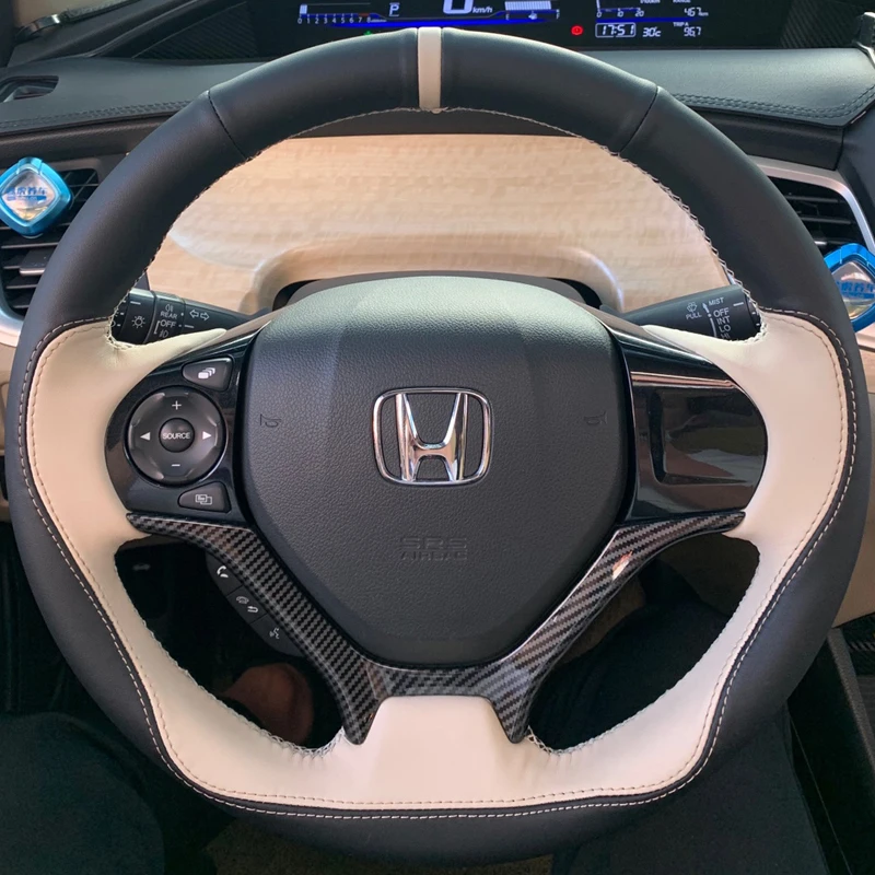 Hand Stitched Car Steering Wheel Cover for Honda Civic Civic 9 2012 2013 2014 2015 Braid Full Coverage Carbon Fiber Leather