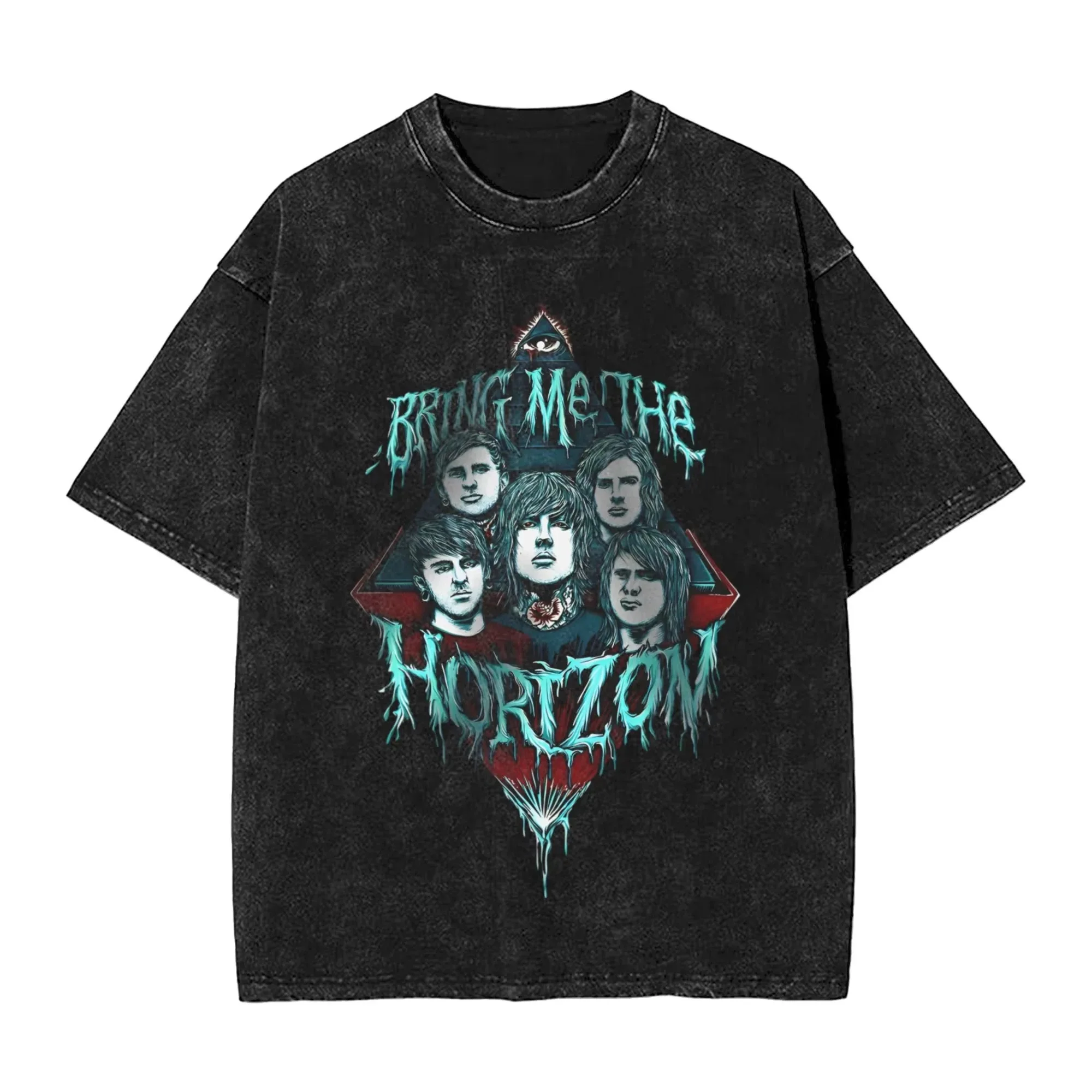 BMTH Bring Me The Horizon 앨범 포스터 그래픽 프린트 워시드 티셔츠 남성 여성 빈티지 Y2K 패션 코튼티 오버사이즈 루즈 탑