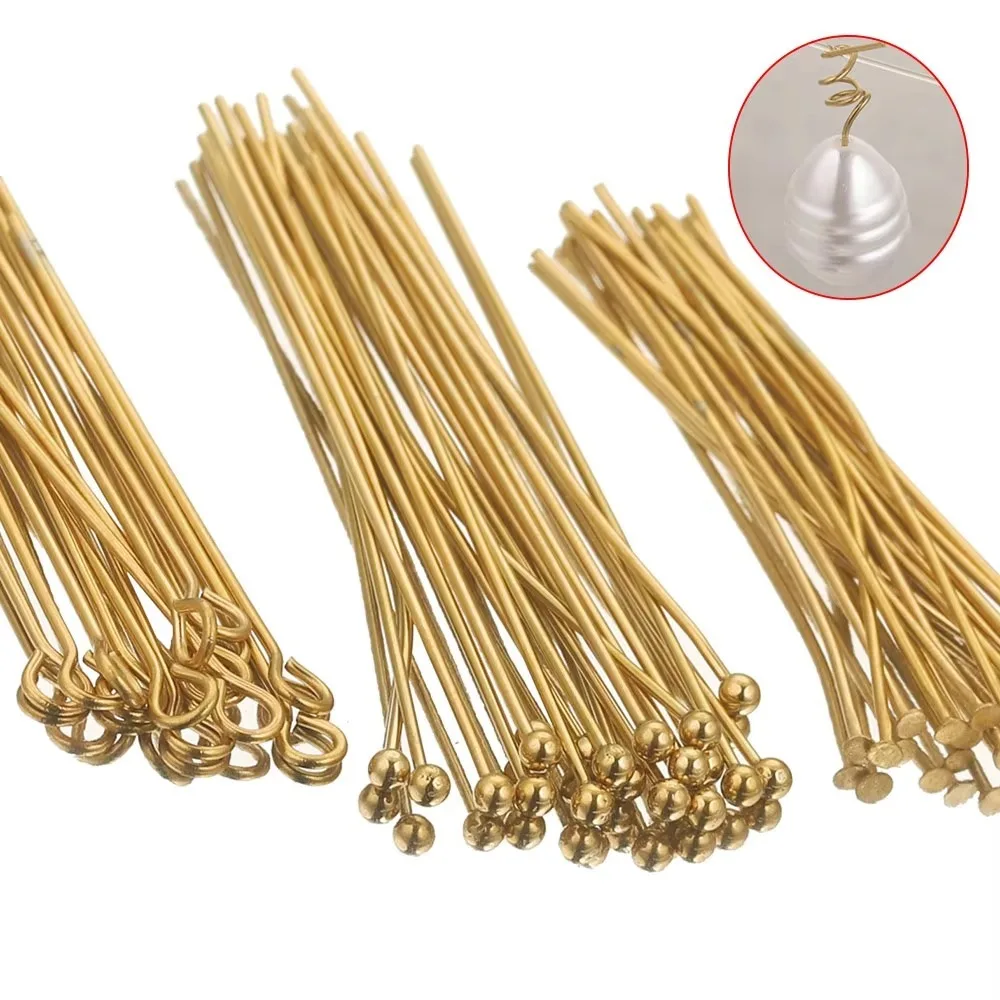 

100pcs DIY 25/50MM Head Needle Stainless Steel Gold Plated Eye Flat Head Pin 18K Ball Head Pins Jewelry Making Materials