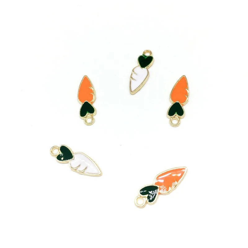

50pcs/lot Fashion Charm Hearts Decoration Alloy Oil Drop Gold Color Red White Carrots Shape Pendant Charm