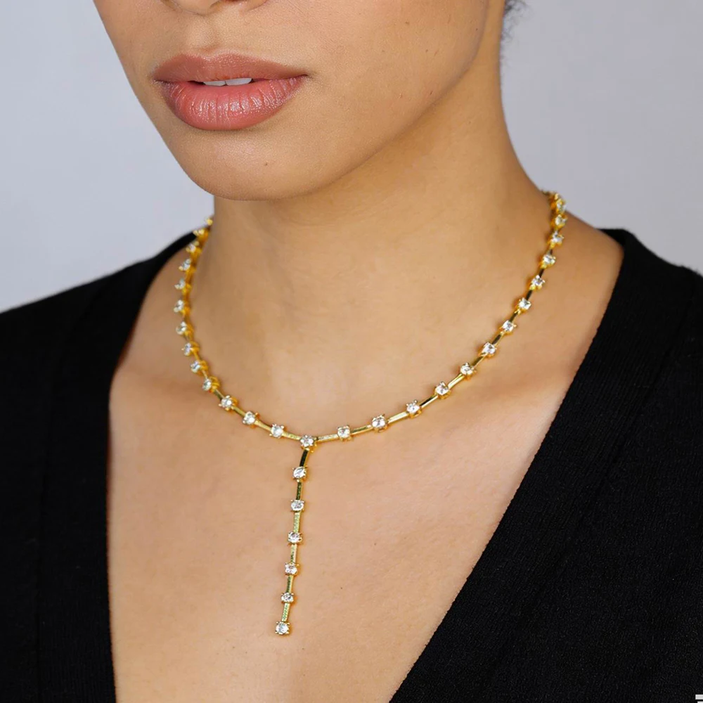 

2026 New Arrivals Gold Plated Women Sexy Y Lariat Link Chain Necklace Paved Bling CZ Fashion Wedding Jewelry