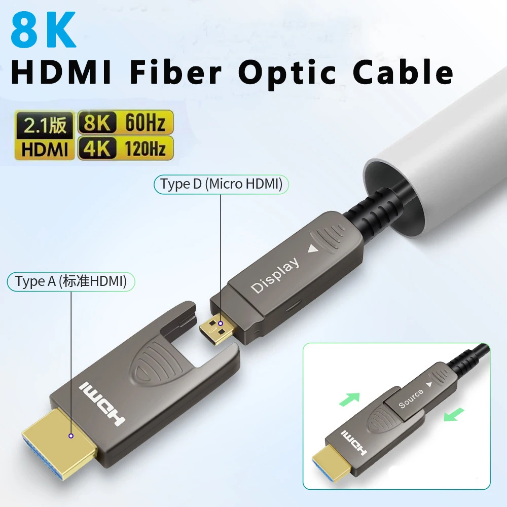 

HDMI 2.1 AOC Detachable Fiber Optic Cable 8K@60Hz 4K@120Hz eARC 48Gbps 10m 20m 50m Fiber Optic Active HDMI cable for PS4/5