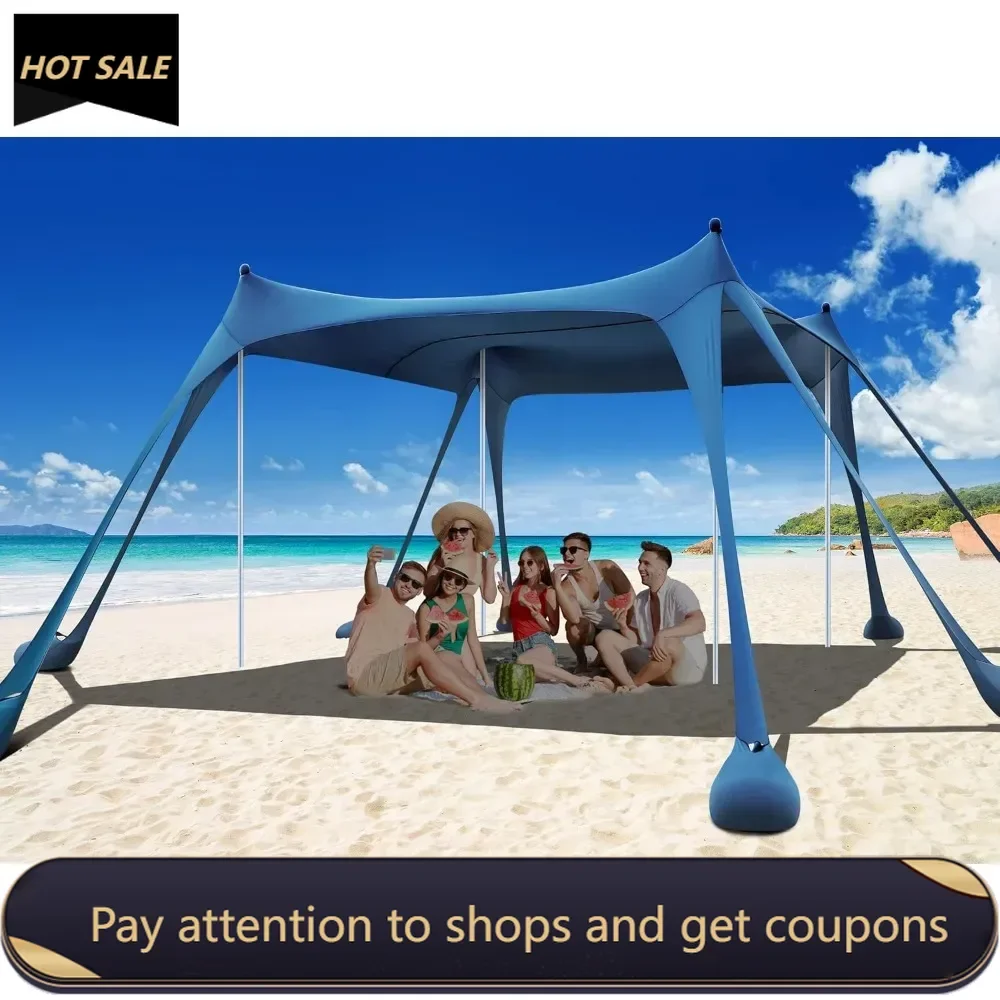 

Beach Tent, Camping Sun Shelter UPF50+ with 8 Sandbags, Sand Shovels, Ground Pegs & Stability Poles, Outdoor Shade Beach Canopy