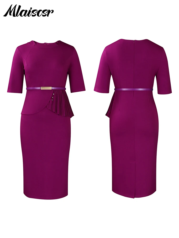 Mlaiscsr Elegant Office Lady Mid Dresses with sashes for African Women Half Sleeves Slim Work Wear Female Birthday Evening Gowns