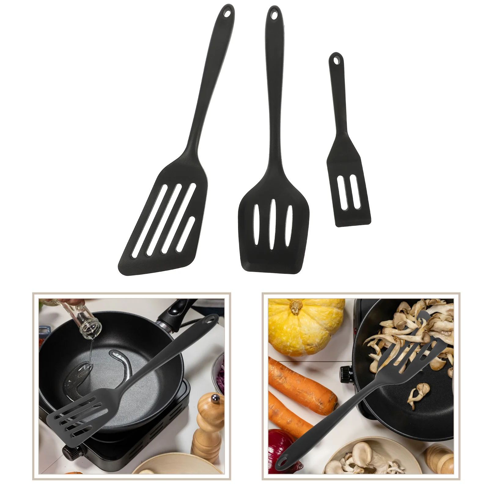 

3 Pcs Silicone Spatula Portable Frying Pans Large Wok Pot Cooking Heat-resistant Non-stick