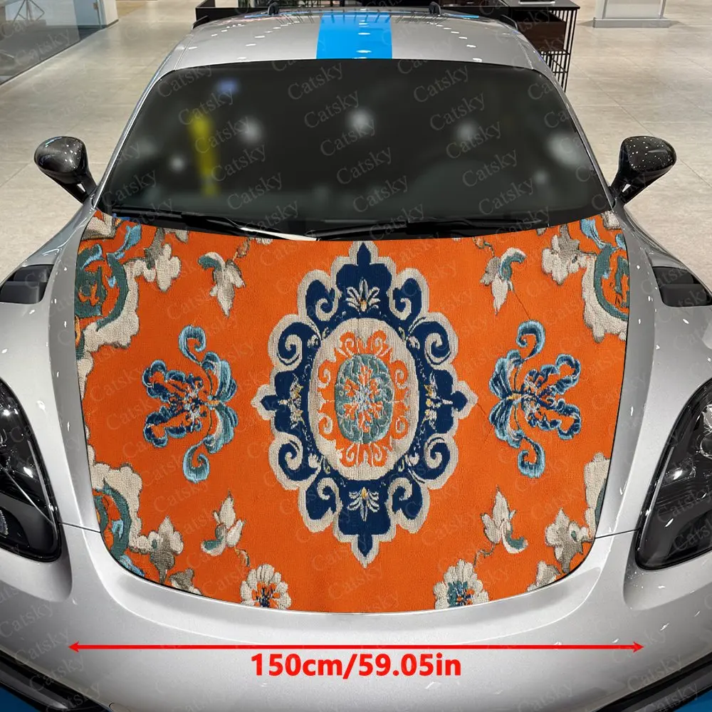 Bohemian Floral Auto Hood Sticker, Car Cover Decal, Waterproof and Self-adhesive Auto Vinyl Wraps, Fashionable Car Exterior Deco