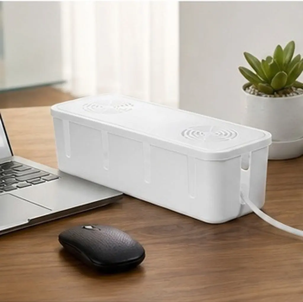 Cable Management Box for Power Strip & Charging Cables – 2Pcs Desktop Wire Organizer, Scratch-Resistant Plastic