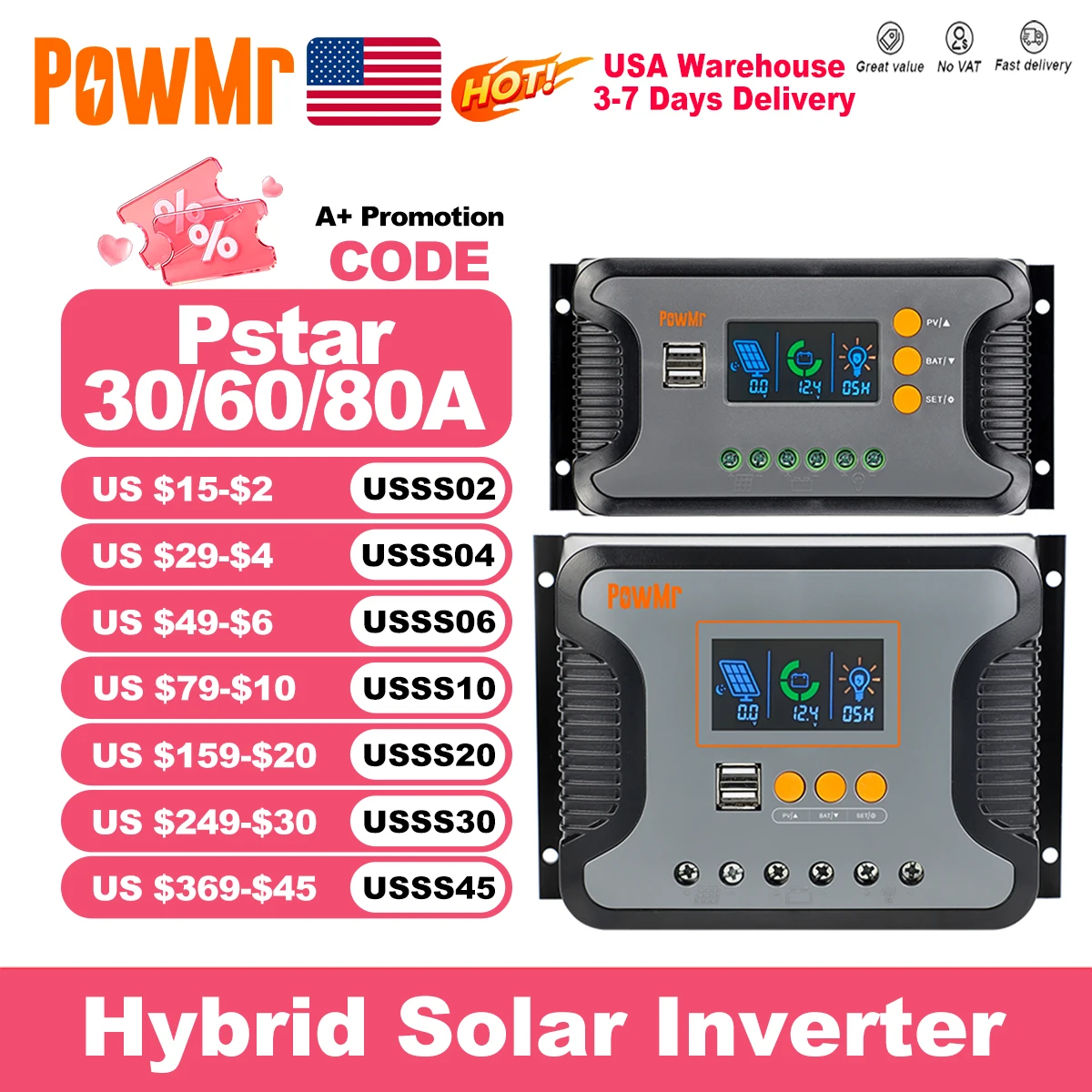 

PowMr USA 30A 60A 80A PWM Контроллер заряда солнечной батареи для аккумулятора 12 В 24 В 36 В 48 В Светодиодный экран USB 5 В 2 А Макс. PV 100 В Более низкая работа