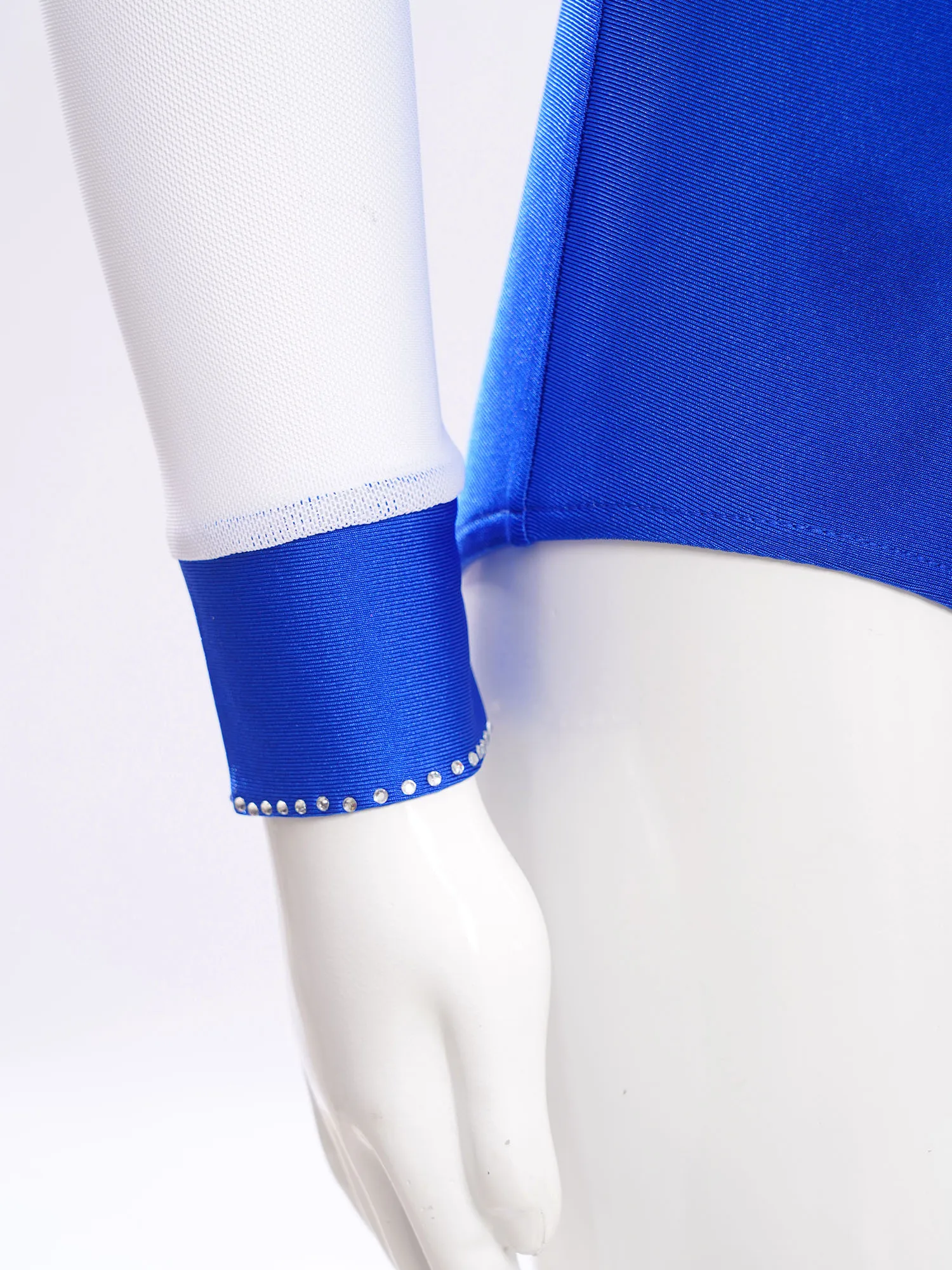 

Boys Girls Latin Dance Leotard Shiny Rhinestones Sheer Mesh Long Sleeve Bodysuit for Figure Skating Performance Competition wear