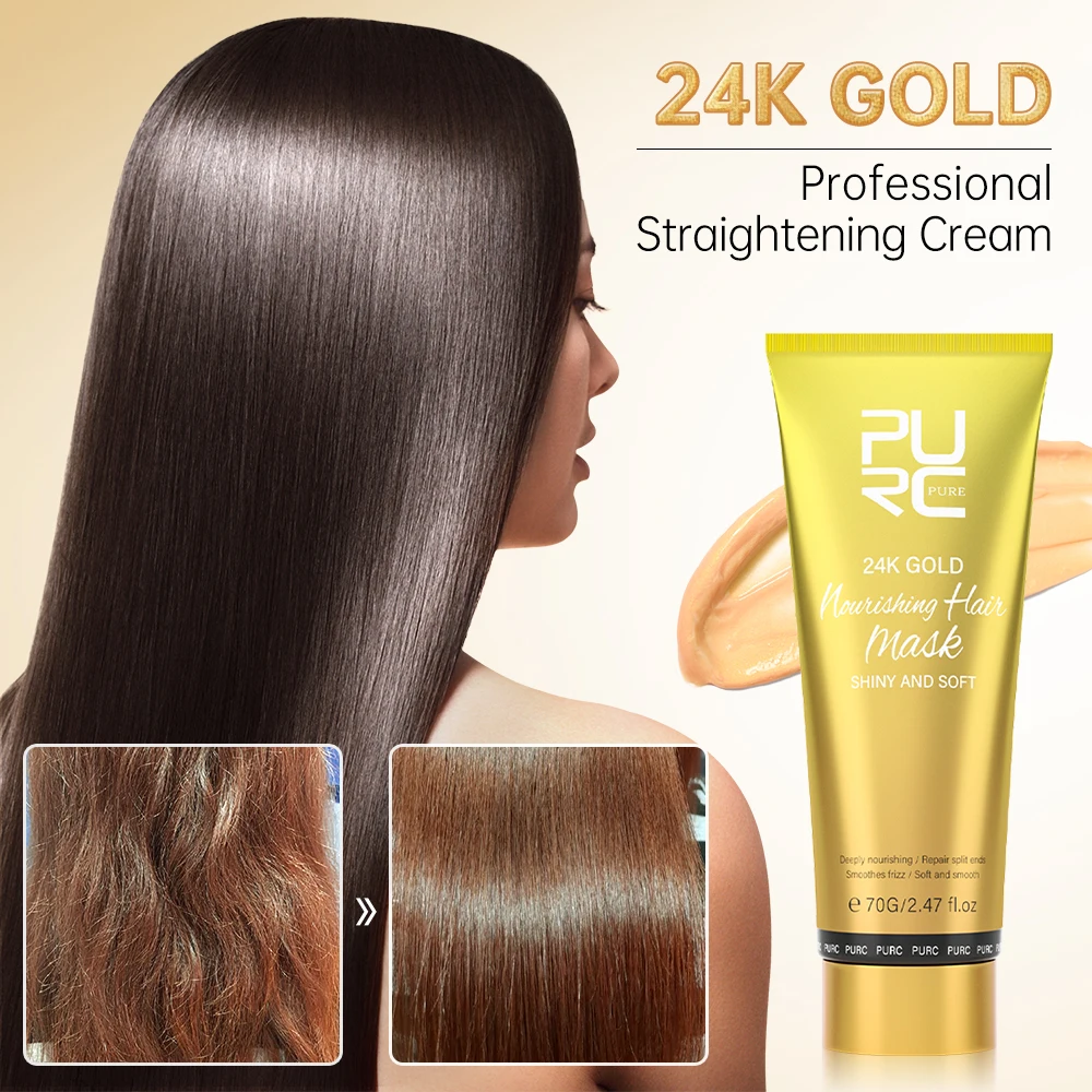 

PURC 24K Gold Hair Mask Nourishing Keratin Treatment Cream Profession Repair Frizz Soft Shiny Hair Care Mask for Damaged Hair