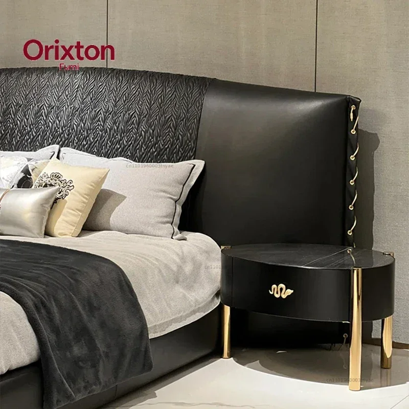 Luxury  Textured Head Upholstered Leather Double Bed With Wedding Soft Bed Premium Bedroom Furniture Customizable