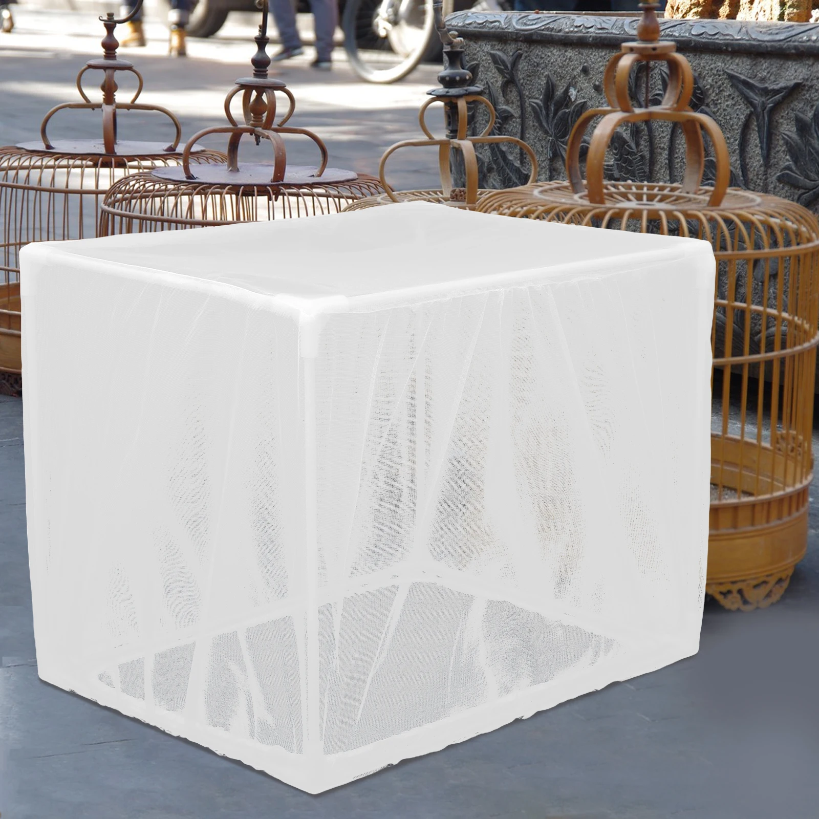 

Bird Cage Splash Cover Adjustable Net Mesh Protectors Birdcage Parrot Hood White Cloth