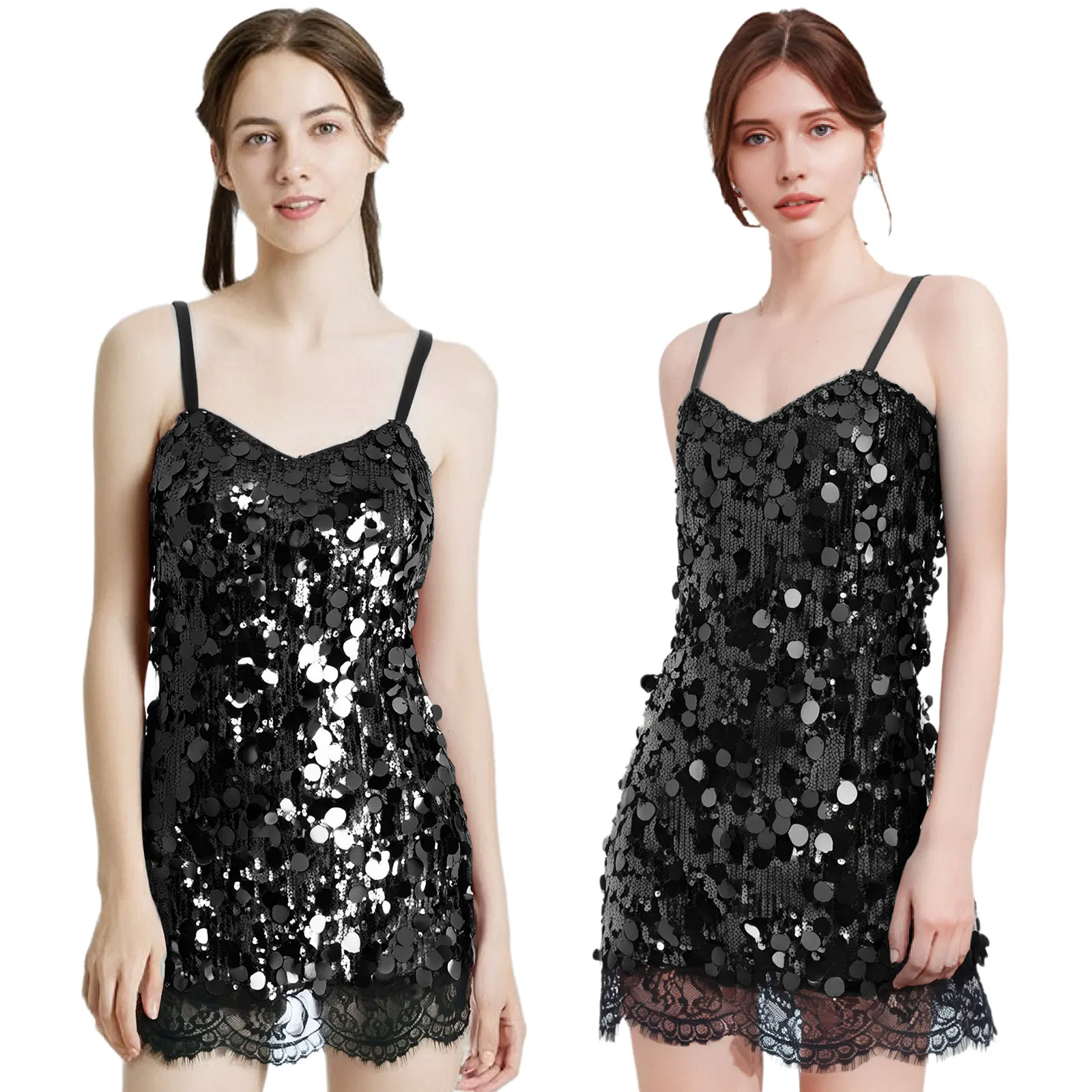 

Women Glittery Cocktail Party Dress Sparkling Disco Dance Backless Camis Mini Dress for Dating Bar Club Night Out Lyrical Dress