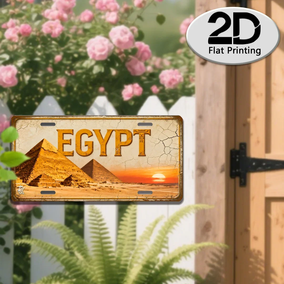 AL Egypt Pyramids License Plate Sign - Vintage Durable Metal Plaque Wall Decor, Home Office Bar Man Cave Wall Art