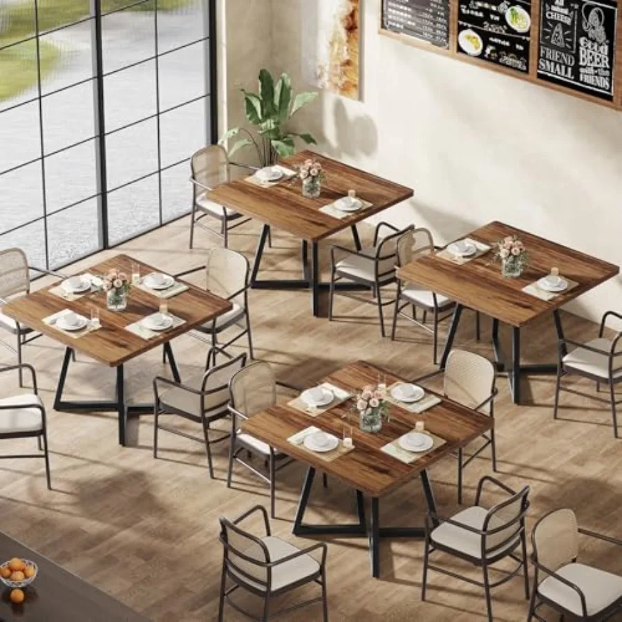 

Square Commercial Dining Table Set of 4 31.5" Heavy Duty Dinner Table with Metal Base Wooden Kitchen Table for Restaurant Cafe