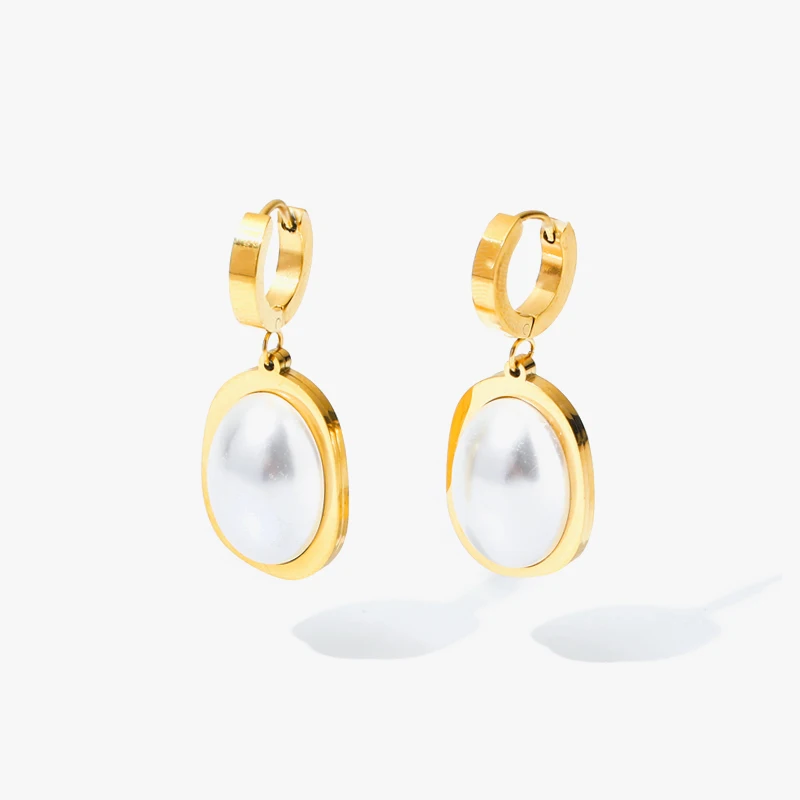 EILIECK 여성용 대형 타원형 진주 펜던트 귀걸이, 316L 스테인리스 스틸, 패션, 방수 이어 버클, 쥬얼리 선물, 파티