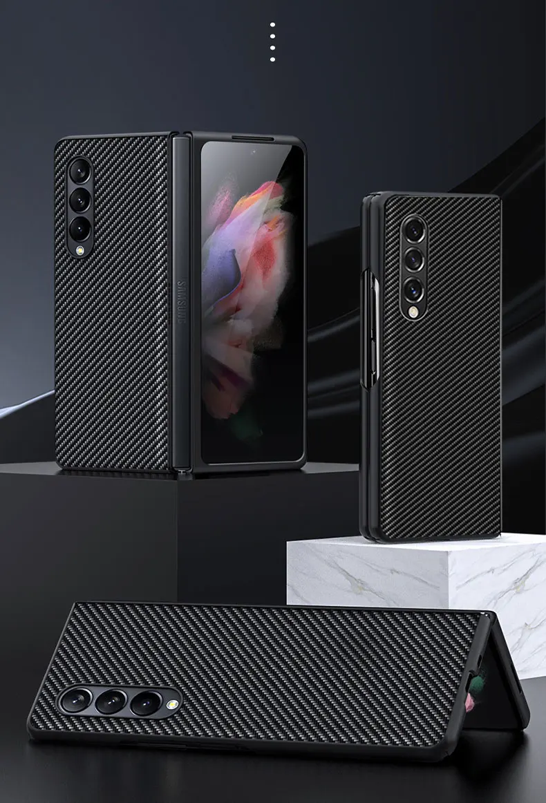 Kohlefaser-Streifen Schutzhülle Leder-Handyhülle für Samsung Galaxy Z Fold 8 7 6 5 4 3 5G Harte PC Business-Style Abdeckung