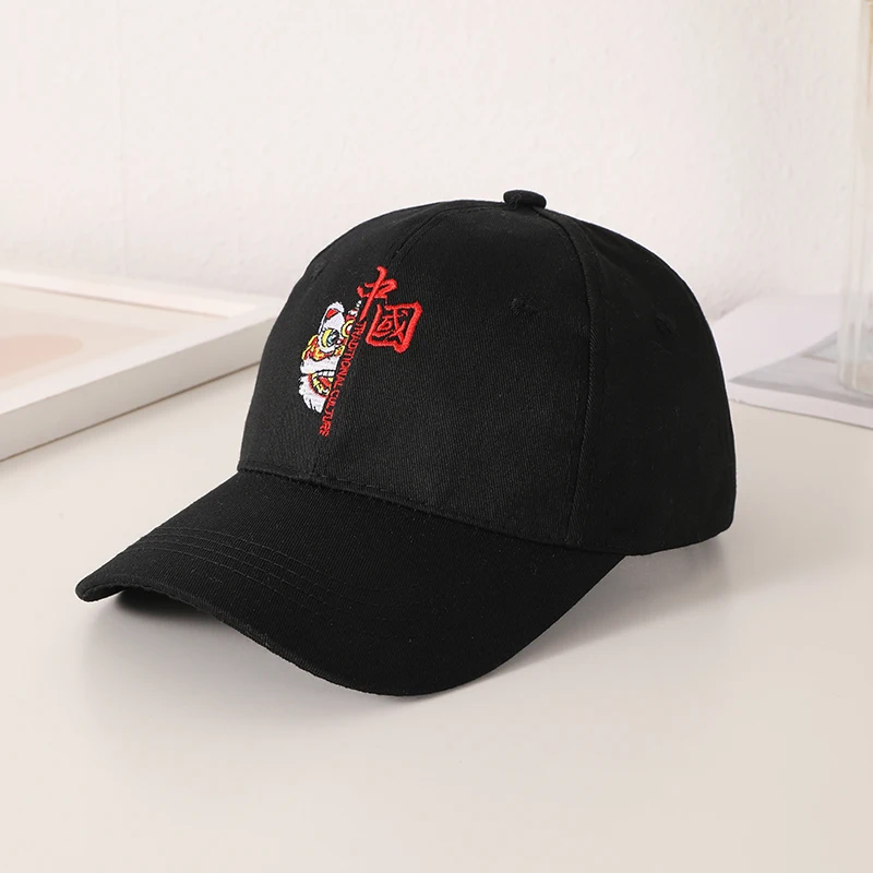 Simple Chinese style embroidered printed baseball cap National Tide Lion All-match Hip Hop Cap Adjustable Velcro with top tide c