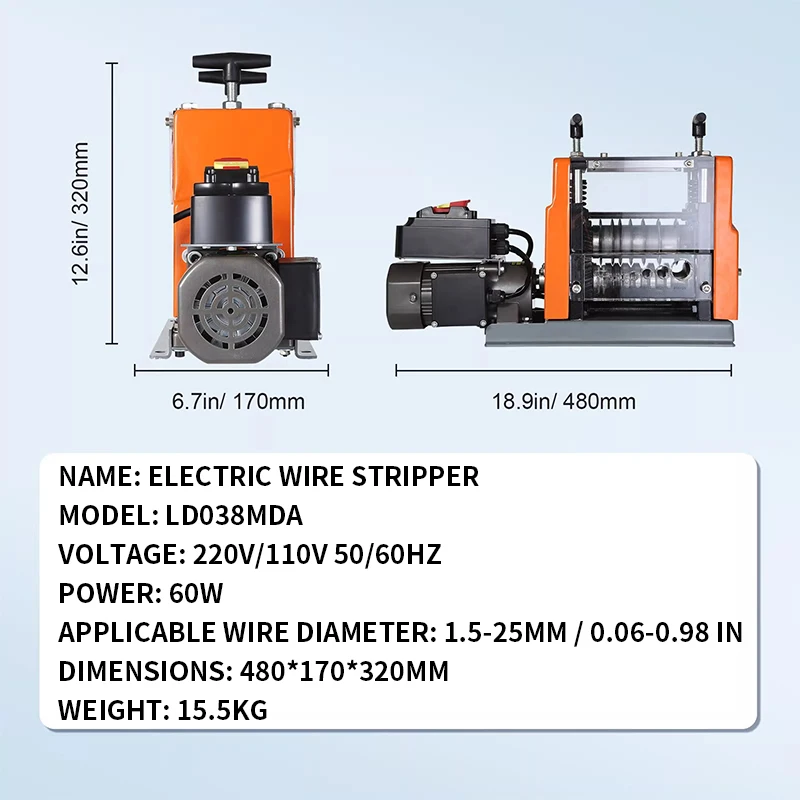 New Electric Multi-Pore Wire Stripper Scrap Cable Recycling Stripping Wire and Cable Stripping Tool 60W 1.5-25MM
