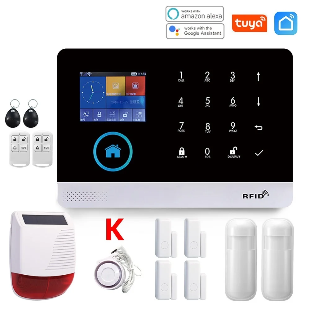 Smart Home Wi-Fi Sistema de Alarme GSM, Sensor de Movimento, Sirene Sem Fio, Visão Noturna, Câmera IP, Suporte Tuya, Alexa, Topo