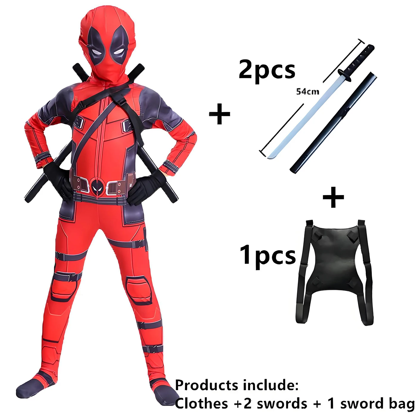 Hochwertiges Deadpool-Kostüm Halloween Cosplay-Kostüm Deadpool-Anzug Overall Deadpool-Kostüm Karneval Festival Geschenk Schwert-Set