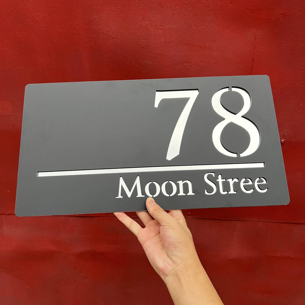 

Personalized Outdoor House Numbers Entrance House Plaque Modern Acrylic Door Sign Laser Cut 3d Exterior Street Name Sign
