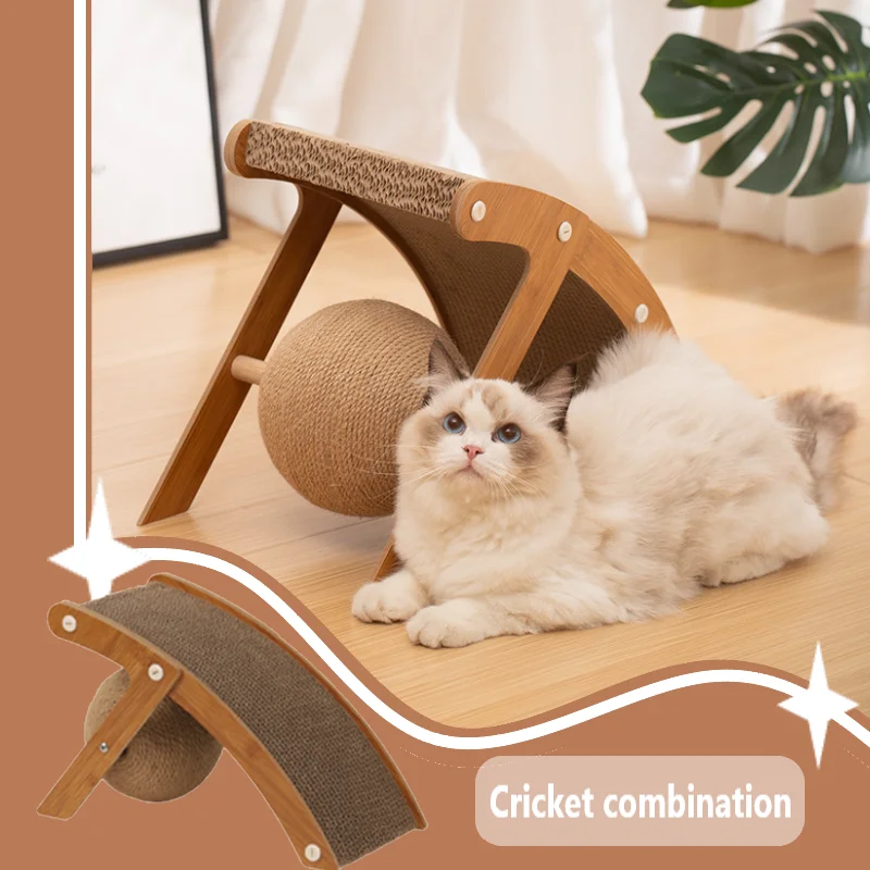 

Cat Grabbing Board Wooden Cat Climbing Frame Vertical Scratch Resistant Cat Toy Rotating Sisal Rope Curved Cat Grab Ball