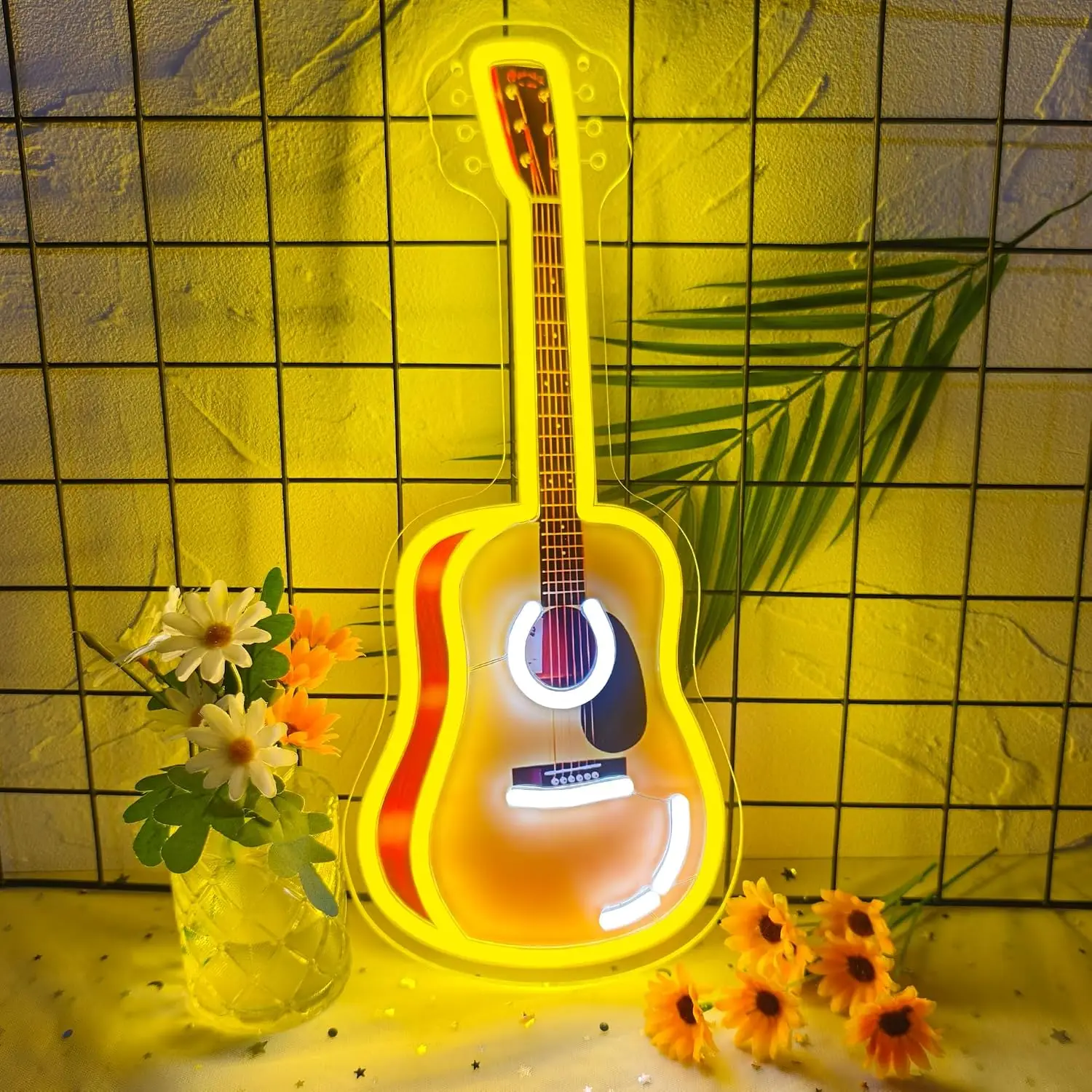 Acoustic Guitar LED Neon Sign USB Neon Light, Christmas Music Studio Theme Decor Bar Party Game Room Bedroom Neon Lamp Gift