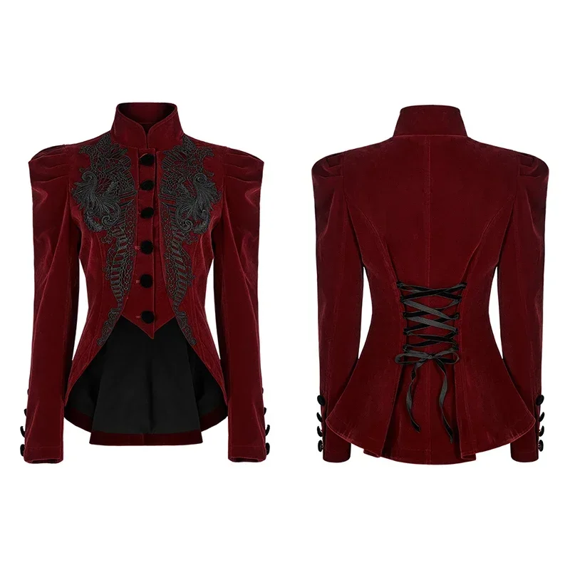 PUNK RAVE Women\'s Gothic Weft Velvet Jacket Exquisite Lace Decoration Fashion Warm Coats Women Clothes Spring/Autumn Outerwear