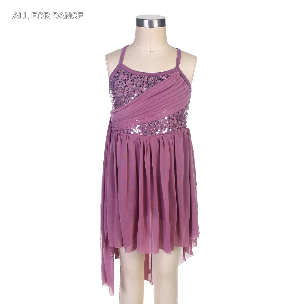 

17303 Purple Grey Lyrical & Contemporary Dance Costume Sequin Lace Camisole Dress for Performance