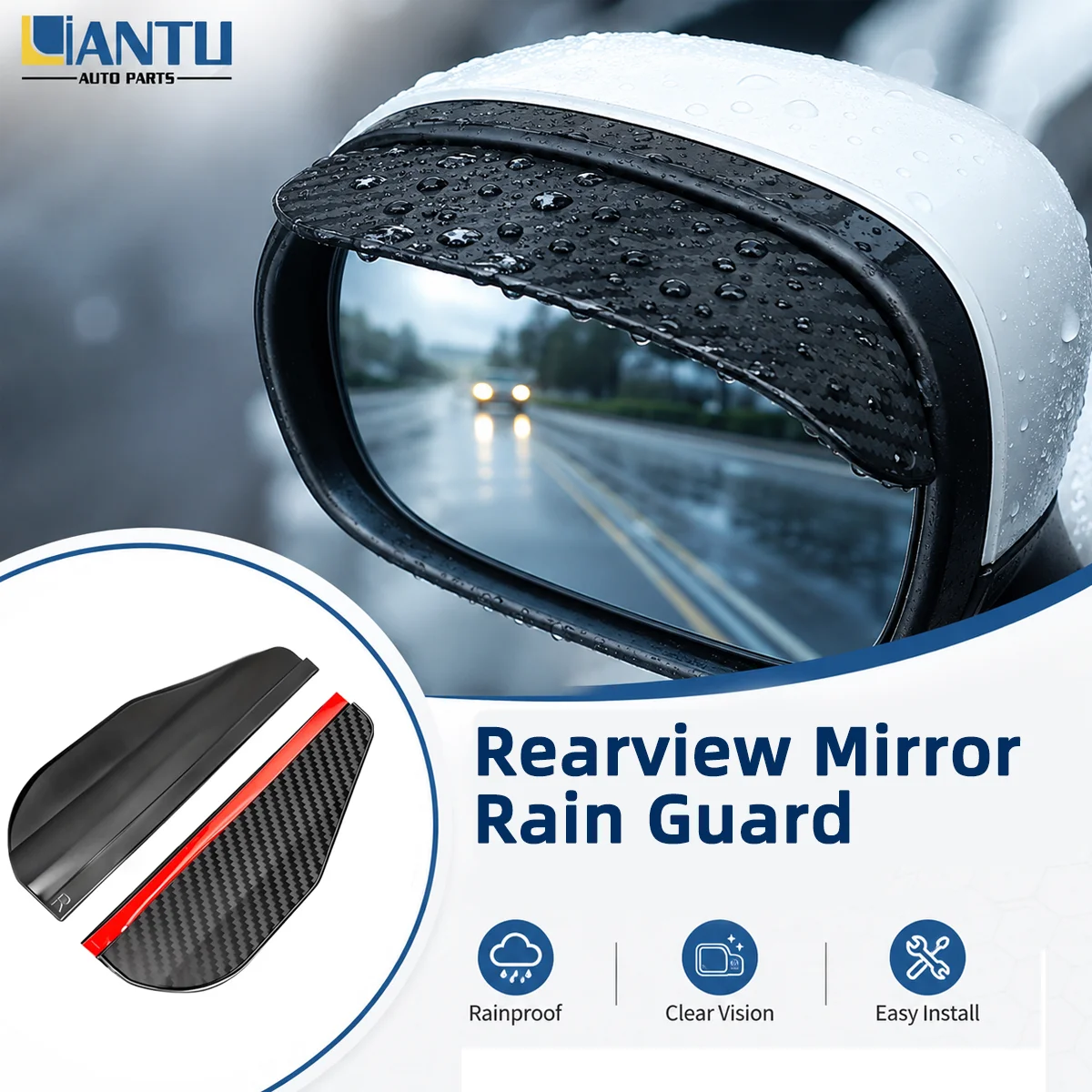 2PCS Carbon Fiber Rearview Mirror Rain Guard Auto Side Mirror Visor Waterproof Wind Deflector Sun Shade Rain Shield Auto Parts