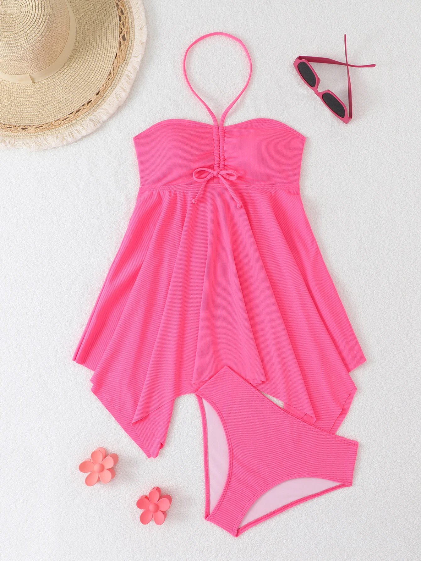 2025 Tankini Costume da bagno a due pezzi Donna Halter Costumi da bagno Donna Solid Bagnanti Costume da bagno Costume da bagno estivo Abito da spiaggia