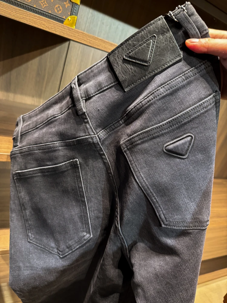 

Мужские джинсы Slim Fit с прямыми штанинами, высокой талией, на молнии, модные, городские, деловые, водостойкие, без этикетки