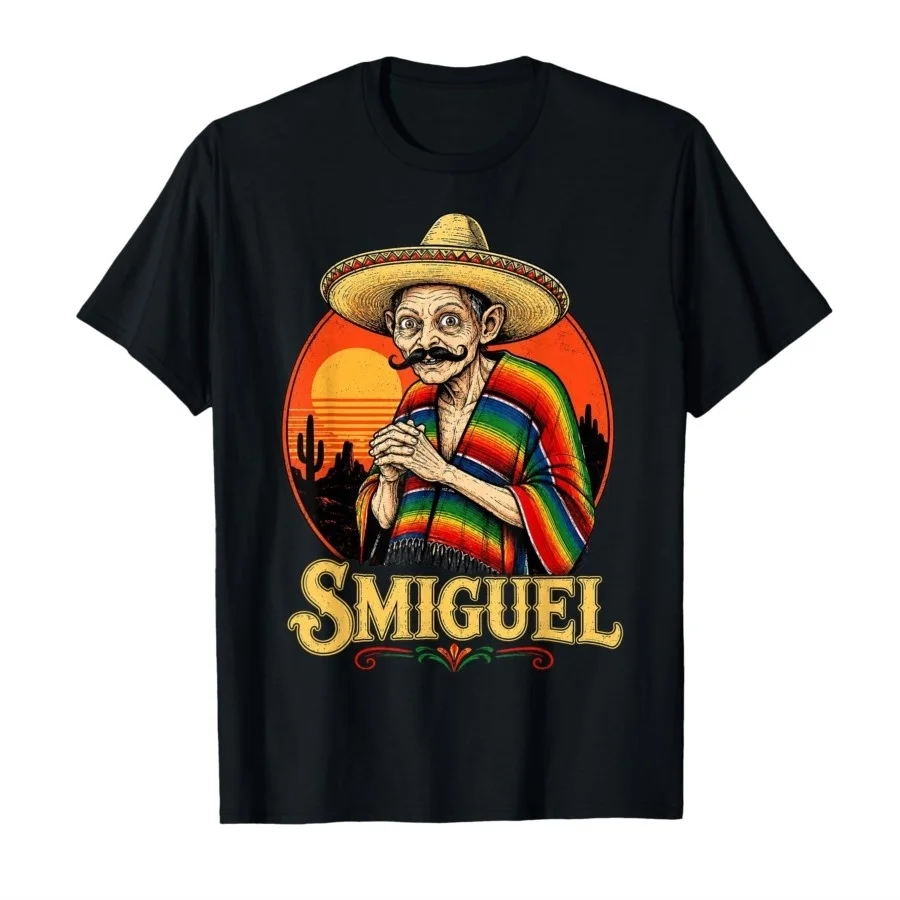Camiseta Smiguel Mexican Sombrero Vintage com Estampa de Cultura Mexicana para Homens e Mulheres, Camisetas de Algodão de Manga Curta, Tops P980, Roup
