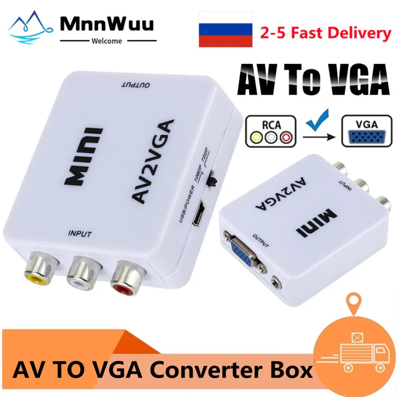 RCA To VGA 1080P AV To VGA Mini  AV2VGA Video Adapter Video Converter Conversor with 3.5mm Audio AV2VGA /CVBS + Audio To PC HDTV