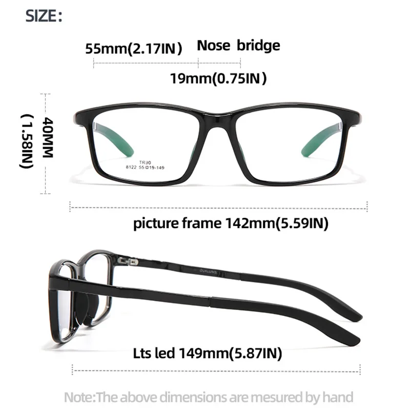 

55mm men's tr90 eyeglass frames - customizable anti-blue light prescription glasses for myopia, hyperopia, and reading