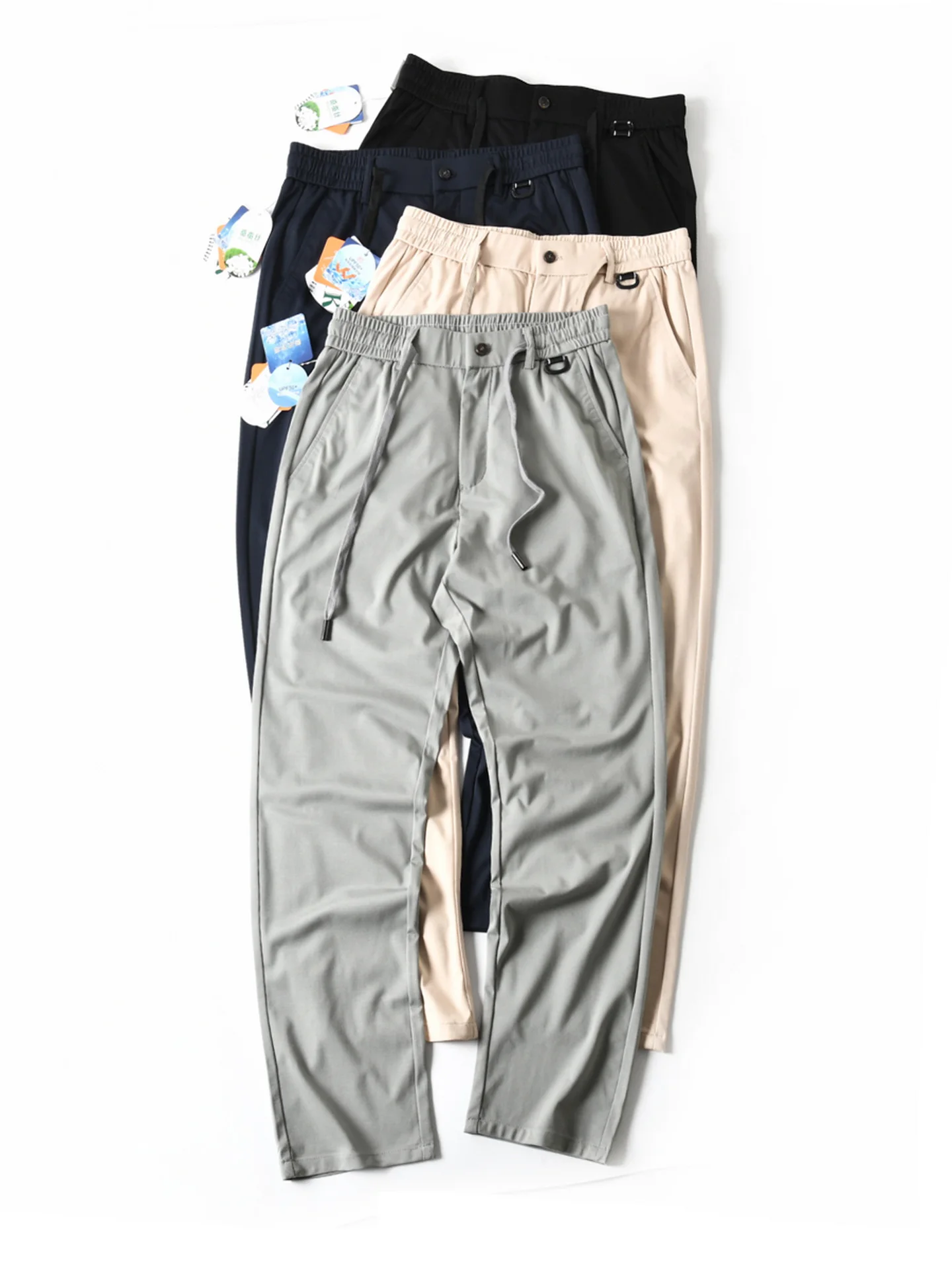 

Новые американские шелковые повседневные брюки против морщин, легкие дышащие свободные прямые брюки, спортивные летние мужские брюки