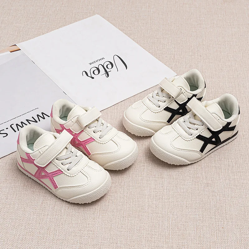 Kids'Casual Shoes PU Leather Autumn Fashion Sports Shoes For Children Breathable Anti-slip Black Pink Shoes Size 21-32
