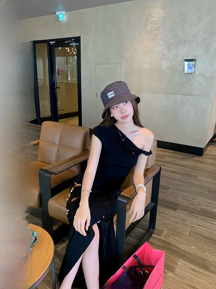 

Летний модный комплект из двух предметов Ranwear: асимметричная юбка с разрезом и блузка из тасш-шелка 90TussahSilk для женщин