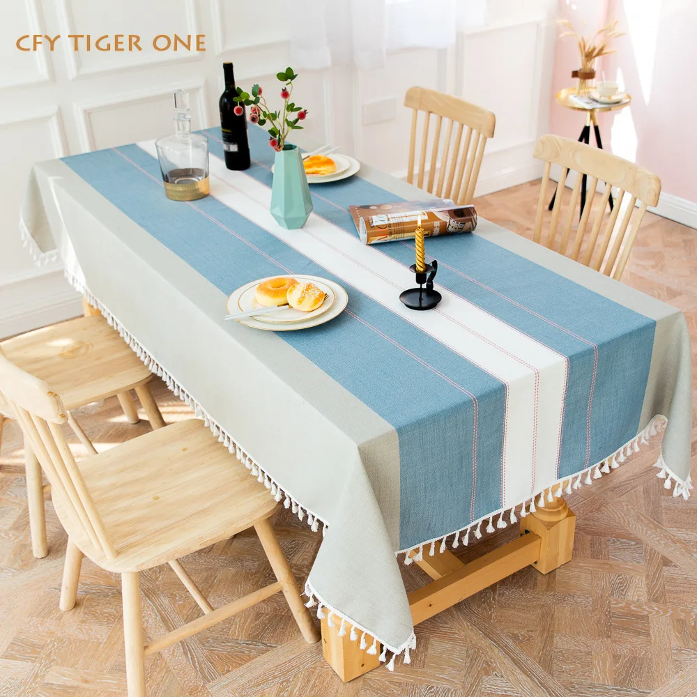 

Korean Tablecloth with Minimalist Stitching Stripes Tablecloth Antifouling Rectangular Tablecloth Coffee Table Mat Table Cover