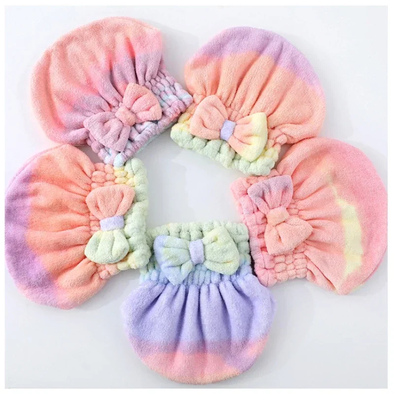 Microfiber Rainbow Bow Shower Cap Female Quick Dry Hair Towel Shower Head Wrap Cute Princess Cap Soft Dry Hair Cap