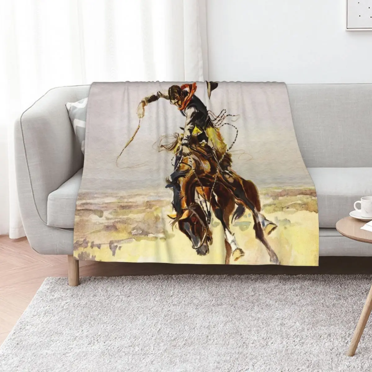 “A Bad Hoss” by Charles M Russell Throw Blanket Moving Personalized Gift Softest Custom Luxury Hair Blankets