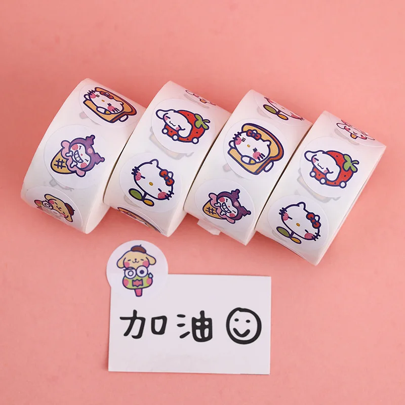 500PCS/Rolls Anime Kawaii Sanrio Stationery Stickers Melody Hello Kitty Emoticon Seal DIY Material Cute Children Reward Sticker