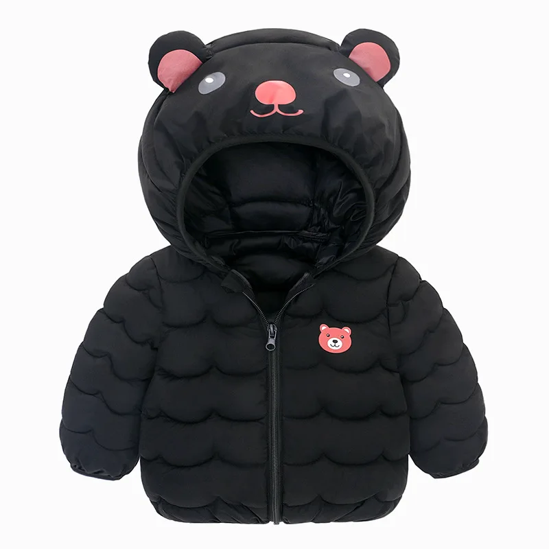 Children Girls Winter Light Jacket Cartoon Bear Wavy Pattern Kid Boys Warm Overcoat Cute Bear Hat Zipper Toddler Girls Outerwear