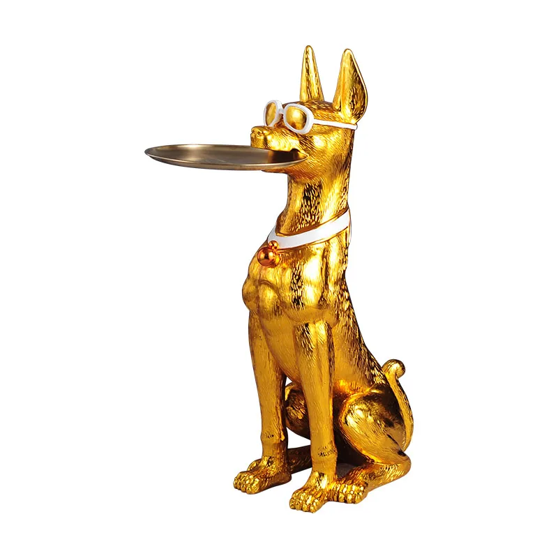 Imagem -05 - Estátua Doberman Pinscher Chapeada Bandeja Decoração de Casa Decoração de Interiores Large Living Room Decoration Crafts Gift